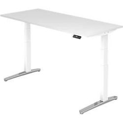 Schreibtisch TOPAS LINE, elektrisch höhenverstellbar, C-Fuss, B 1800 x T 800 x H 650-1300 mm, weiss/weissaluminium + Memoryschalter, Kabelkanal