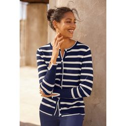 Marine-Ecru-Gestreift Feinstrickjacke - Bild 4
