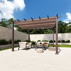 Paragon Outdoor Aluminium Pergola / Pavillon "Florida" Mit Ausziehbarem Sonnensegel, Holzoptik Cocoa, 350 X 350 X 235 Cm (L X B X H) 852580008248 - Image 7
