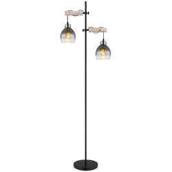 Schwarz Globo - Stehlampe Stehleuchte Wohnzimmerlampe 2 Flammig Höhenverstellbar Rauchglas Holz - Bild 4