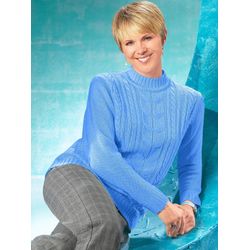 Damen Stehkragenpullover mit Zopfmuster bleu, Größe 38 - Bild 4