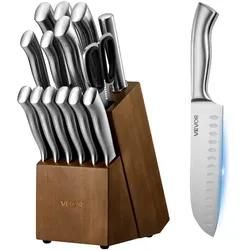 VEVOR Küchenmesserset mit Messerblock (Holz) & Wetzstahl, 15-tlg. Messerset aus scharfen Messern aus hochkohlenstoffhaltigem Edelstahl, Küchenbeste...
