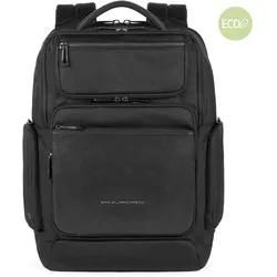 Piquadro Macbeth Fast-Check Laptoprucksack 15,6" Aus Leder Und Recyceltem Schwarz