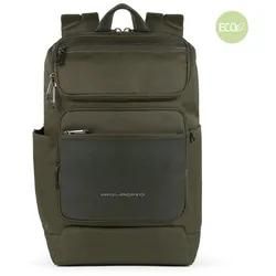 Piquadro Macbeth Laptoprucksack 14" Aus Leder Und Mit Recyceltem Stoff Olivgrün