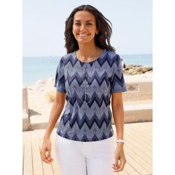 Weiß-Marine-Bedruckt Kurzarmshirt - Bild 2