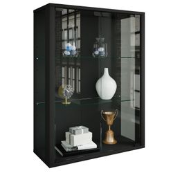 Vcm Nordic Schwarz Udina Hängeschrank Ohne Led, Mit 2 Türen Und 2 Einlegeböden – Glas Und Es Holz, - Image 8