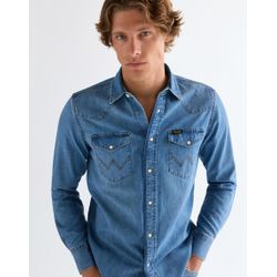 Wrangler Herren Blau Langarmhemd "Western Shirt", Gr. M, N-Gr, (Mid_light_wash), Web, Obermaterial: 100% Baumwolle, Regular Fit Normal, Ärmel Mit - Bild 5