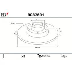 FTE Bremsscheibe 9082691 Vorderachse voll 256mm 16mm für ALFA ROMEO Citroën