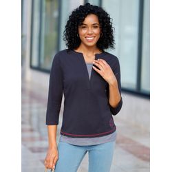 Damen 2-in-1-Shirt mit gestreiften Einsätzen marine-weiß, Größe 46 - Bild 3