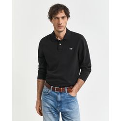 Gant Herren Schwarz Langarm-Polo Aus Piqué-Baumwolle Reg Shield - Image 8