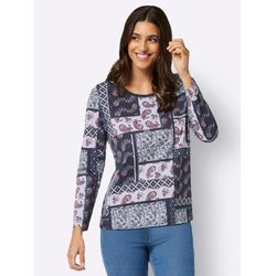 Damen Langarmshirt im Patchwork-Druck hellgrau-marine-bedruckt, Größe 40 - Bild 3