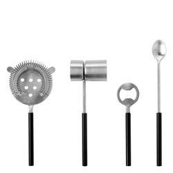 Schwarz Cocktail-Set Fink Studio "All In One", Silber (Schwarz), Edelstahl, Cocktail-Sets, Cocktail-Set, Bestehend Aus Sieb, Rührlöffel, Flaschenöffner, Ba...