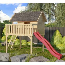 Akubi Steltzenhaus Fidel mit Satteldach inkl. Wellenrutsche naturbelassen rot - Image 3