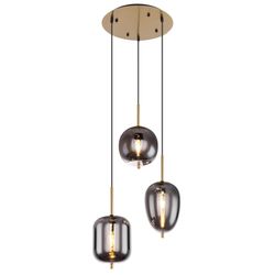 Globo Schwarz Pendelleuchte Blacky Metall Messing Mit 3 Rauchglaskugeln, Ø 46Cm - Bild 4