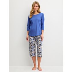 Calida Damen Blau Capri-Pyjama "Flower Dreams", Gr. Xs (36/38), (Deep Cobalt), Interlock, Obermaterial: 100% Baumwolle, Bequem 7/8-Länge, Rundhals... - Bild 4