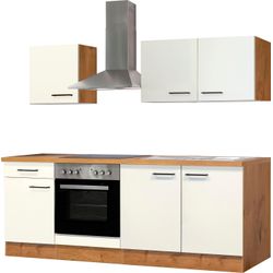 Flex-Well Küche: Weiß Front: Weiß Korpus: Lancelot Oak Arbeitsplatte: Lancelot Oak Küchenzeile "Vintea" Wahlweise Mit E-Geräten Gesamtbreite 210 Cm von Baur - Image 3