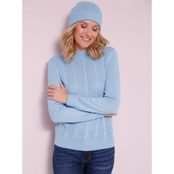 Damen Langarm-Pullover mit Zopfmuster im Vorderteil eisblau, Größe 50 - Bild 3
