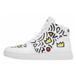 Dogo Damen Bianco Sneaker "Ace Boots Abstract Outline White High Sneaker, Ace Boots", Gr. 37, Normalschaft, Weiß, Lederimitat, Schuhe Sneaker, Hand... - Bild 4