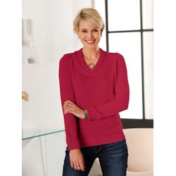 Damen V-Ausschnitt-Pullover mit Rollkante himbeere, Größe 42 - Bild 3