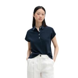 Marc O'polo Damen Blau Poloshirt "Aus Weichem Single Jersey", Gr. S, (Bright Sea), Obermaterial: 100% Baumwolle, Unifarben, Loose Fit, Normaler Sa... - Bild 2