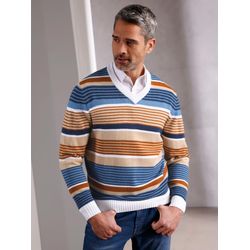 Herren V-Ausschnitt-Pullover mit Ringel-Muster beige-mittelblau-gemustert, Größe 62 - Bild 3