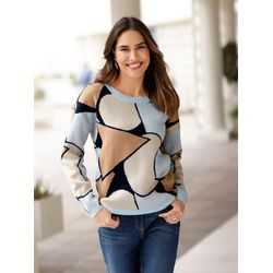 Damen Jacquard-Pullover im Grafik-Dessin camel-hellblau-gemustert, Größe 44 - Bild 3