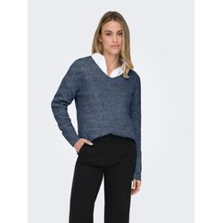 Only Dunkelblau "Onlcamilla V-Neck L/S Pullover Knt Noos" Materialmix, Regular Fit - Bild 4