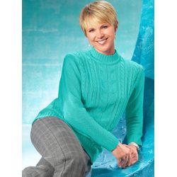 Damen Stehkragenpullover mit Zopfmuster türkis, Größe 54 - Bild 3