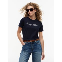 Tommy Hilfiger Damen Dunkelblau T-Shirt Script Ww0ww43459 Regular Fit - Bild 6