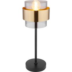 Schwarz Tischleuchte Messingring Nachttischleuchte Glas Klar Tischlampe Retro, Metall, E27 Fassung, Dxh 18 X 47 Cm - Bild 4