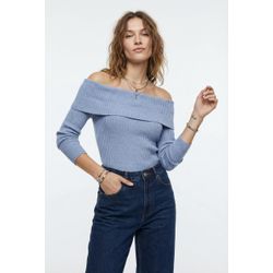 Only Damen Blau Pullover Mit Schulterfreiem Design Für Katia - Bild 4