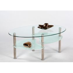 Stolkom Glas Edelstahl Edelstahl Glas Couchtisch "Wave Glastisch Wohnzimmertisch Beistelltisch Glas Bxhxt 90X41x55 Cm" Sicherheitsglas 8Mm Stark Ablage In Milchglas Tisch Oval von Baur - Image 4
