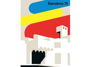 Image of living walls Fototapete »ARTist Barcelona 75«, (Set, 2 St), Skyline Fototapete Barcelona 75 2,00 m x 2,70 m Bunt Rot auf 200 g Vlies Premium Tapete Barcelona Retro, beige