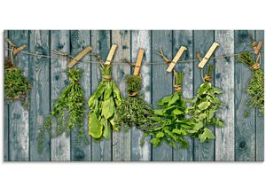 4058661626905 - Glasbild ARTLAND Kräuter mit Holzoptik Bilder Gr B H 60 cm x 30 cm Pflanzen 1 St grün Glasbilder Bilder