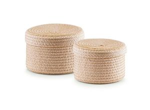 4003368141237 - Aufbewahrungskorb ZELLER PRESENT Korb-Set mit Deckel Aufbewahrungsboxen Gr B H 17 cm x 12 cm beige (natur) Körbe Aufbewahrungsboxen rund natur