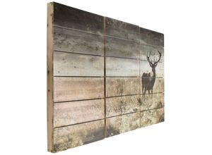 5011583333381 - Holzbild ART FOR THE HOME Woodland Stag Bilder Gr B H T 90 cm x 60 cm x 38 cm Hirsche 3 St braun (braunholzoptik) Holzbilder Bilder