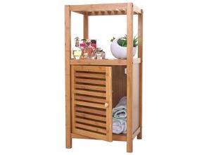 4057651196831 - Badregal MCW-B18 Badezimmer Badschrank Standregal mit Tür Bambus ~ 80x36x34cm