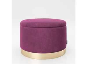 7640136869947 - PLAYBOY - runder Pouf SUE gepolsterter Sitzhocker mit Stauraum Samtstoff in Lila Metallfuss in Goldoptik Retro-Design