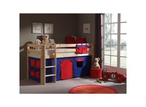 5420070212274 - Lomadox - Kinderzimmer Spielbett PINOO-12 mit Textilset Domino in Kiefer massiv natur lackiert b h t ca 210 114 106 cm - braun