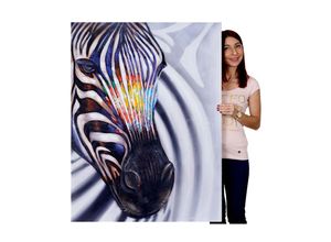 4057651134567 - Wandbild Zebrakopf 100% handgemaltes Ölgemälde Gemälde XL 90x120cm