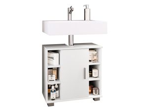 4051814409356 - Holz Waschbeckenunterschrank Badschrank Maße H 58 x B 60 x T 30 cm 1 Drehtür 2 Fächer 6 kleine offene Regalfächer - Zalo M
