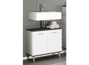 4051814410710 - Holz Waschbeckenunterschrank Badschrank Maße H 56 x B 60 x T 28 cm 2 große Drehtüren - Landos