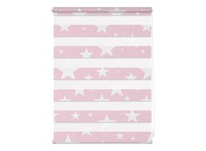 4250434140339 - Doppelrollo Duo Rollo Motiv Sterne ORIGINAL Lichtschutz ohne Bohren freihängend Klemmfix bedruckt rosa|rot