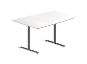 4251898815085 - Genius Konferenztisch MODENA FLEX Tonne T-Fuß Rundrohr B 1400 x T 1000 x H 650-850 mm weiß weißaluminium RAL 9006