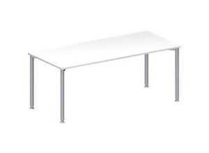 4251898814231 - Genius Konferenztisch MODENA FLEX Rechteck 4-Fuß Rundrohr B 1800 x T 800 x H 720-840 mm weiß weißaluminium RAL 9006