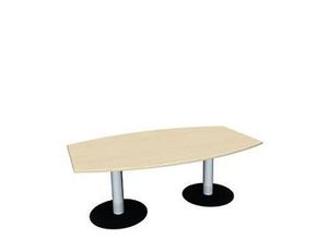 4038933420028 - Konferenztisch bis 6 Personen Boot Tellerfuß B 2000 x T 800 x H 720 mm Ahorn weißaluminium