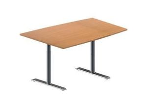 4251898815061 - Genius Konferenztisch MODENA FLEX Tonne T-Fuß Rundrohr B 1400 x T 1000 x H 650-850 mm Buche weißaluminium RAL 9006