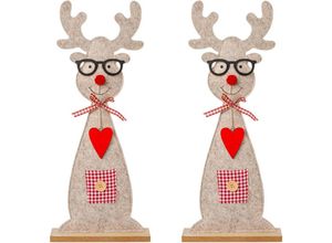Image of Creativ deco Weihnachtsfigur Weihnachtsdeko (Set, 2 St), Hirsch aus Filz mit niedlicher Brille, braun