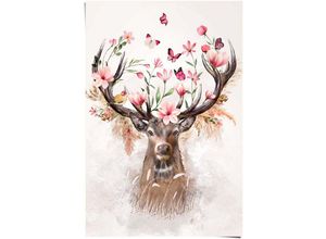 8714597626476 - Poster REINDERS Hirsch in Blumen Bilder Gr B H T 61 cm x 915 cm x 01 cm rosa Poster