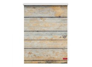 4250434118796 - Seitenzugrollo ORIGINAL Klemmfix Motiv Bretter Shabby Rollos Gr 150 cm 60 cm braun (braun weiß) Rollos ohne Bohren Rollo bedruckt